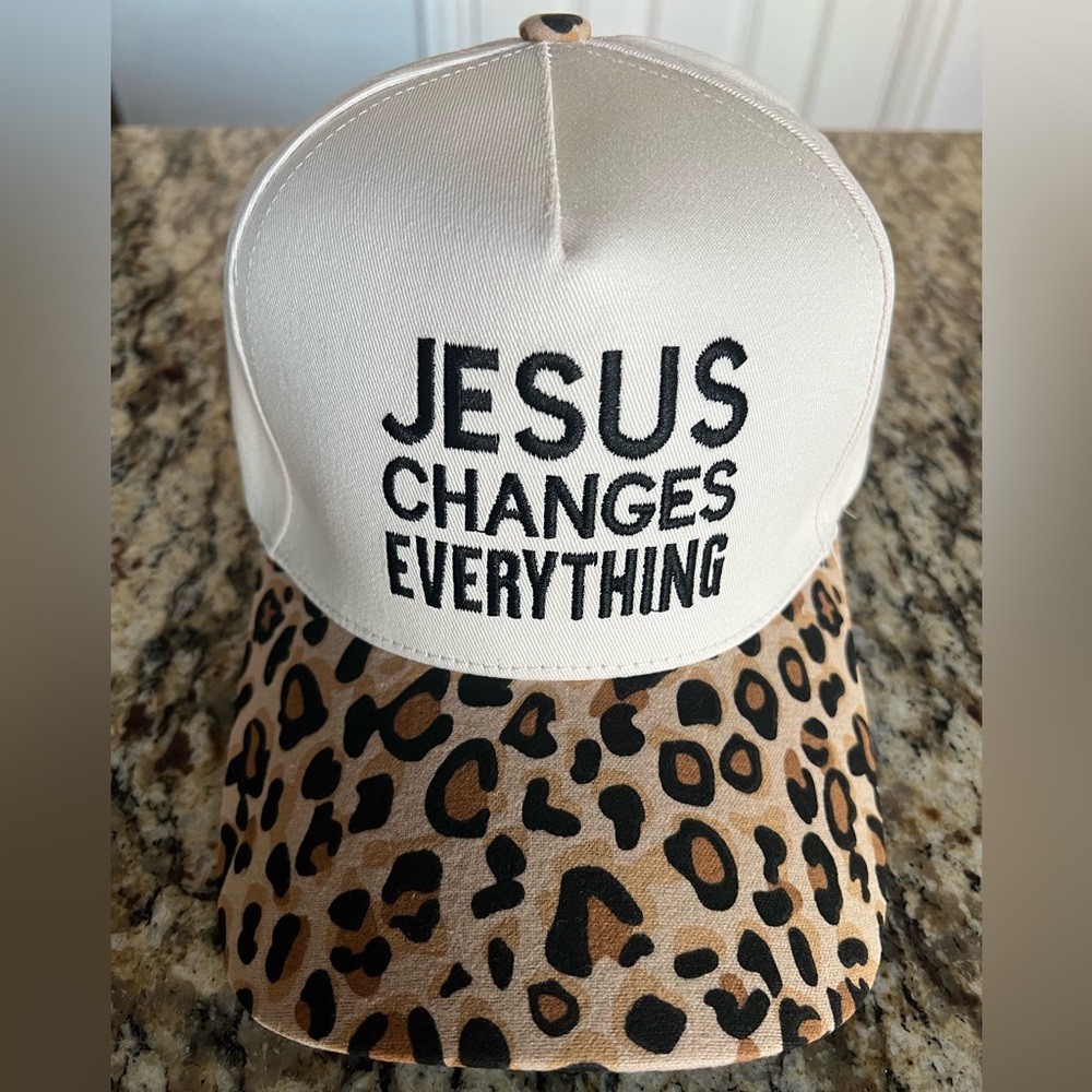 Leopard Print 'Jesus Changes Everything' Trucker Hat